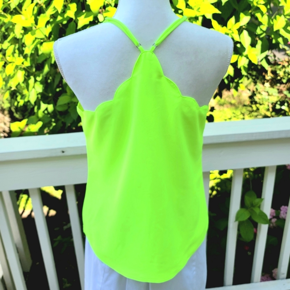 New! J. Crew Scalloped Camisole Top Neon Yellow Green Cami NWT - Picture 2 of 2